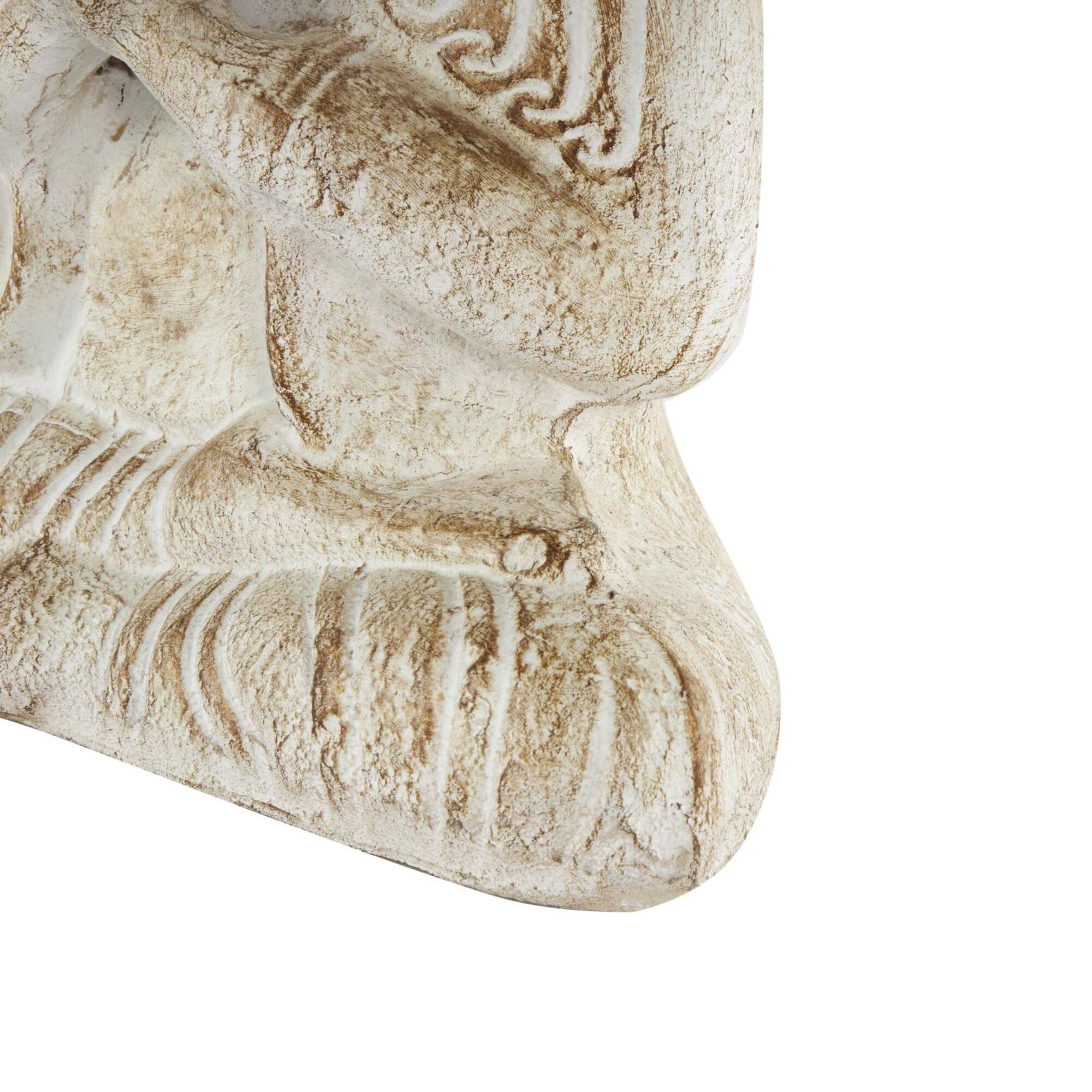 16" Cream & Brown Distressed Handmade Paper Mache Buddha Sculpture